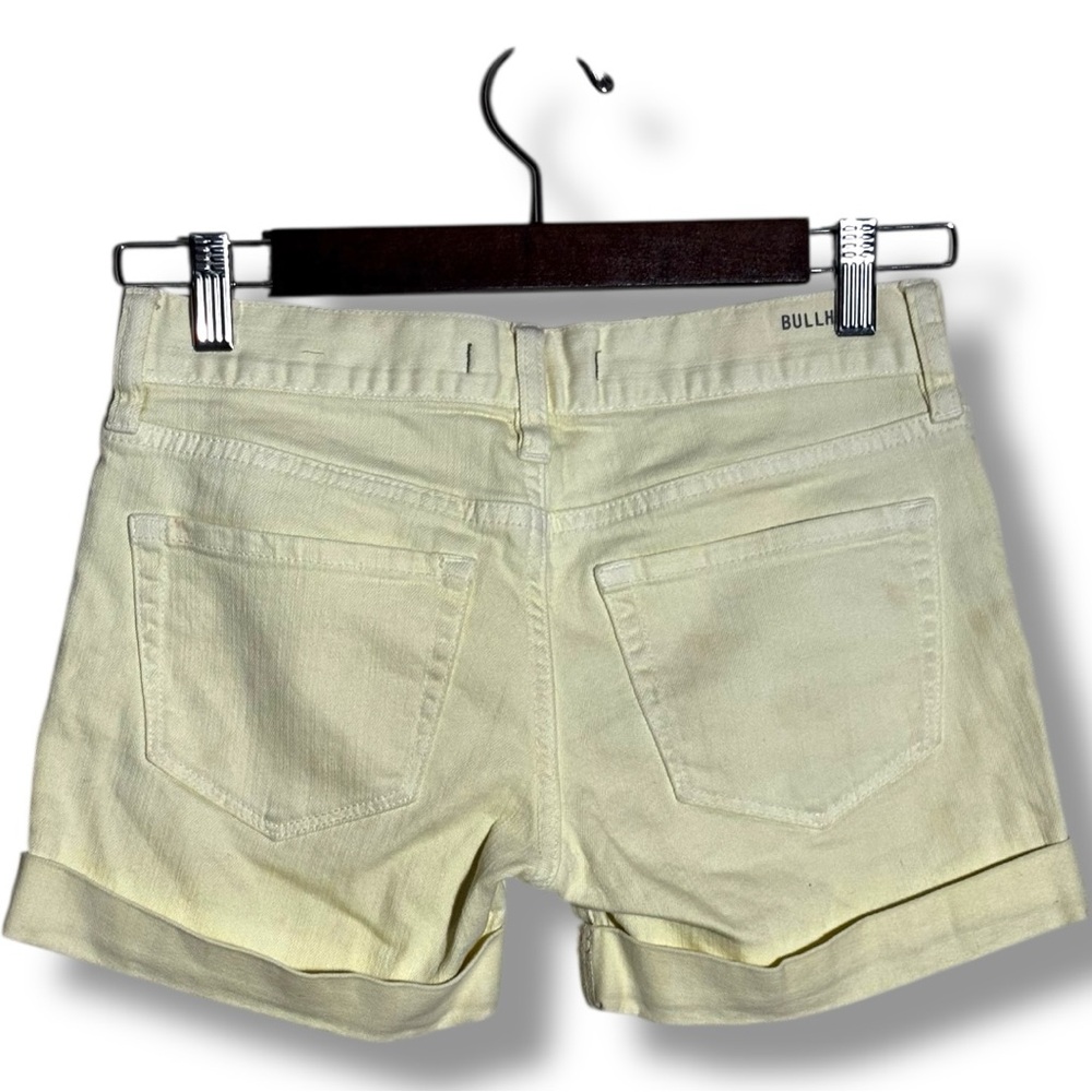 Bullhead Women's Pastel Yellow Denim Cotton Cuffed Micro Mini Shorts - Picture 7 of 12